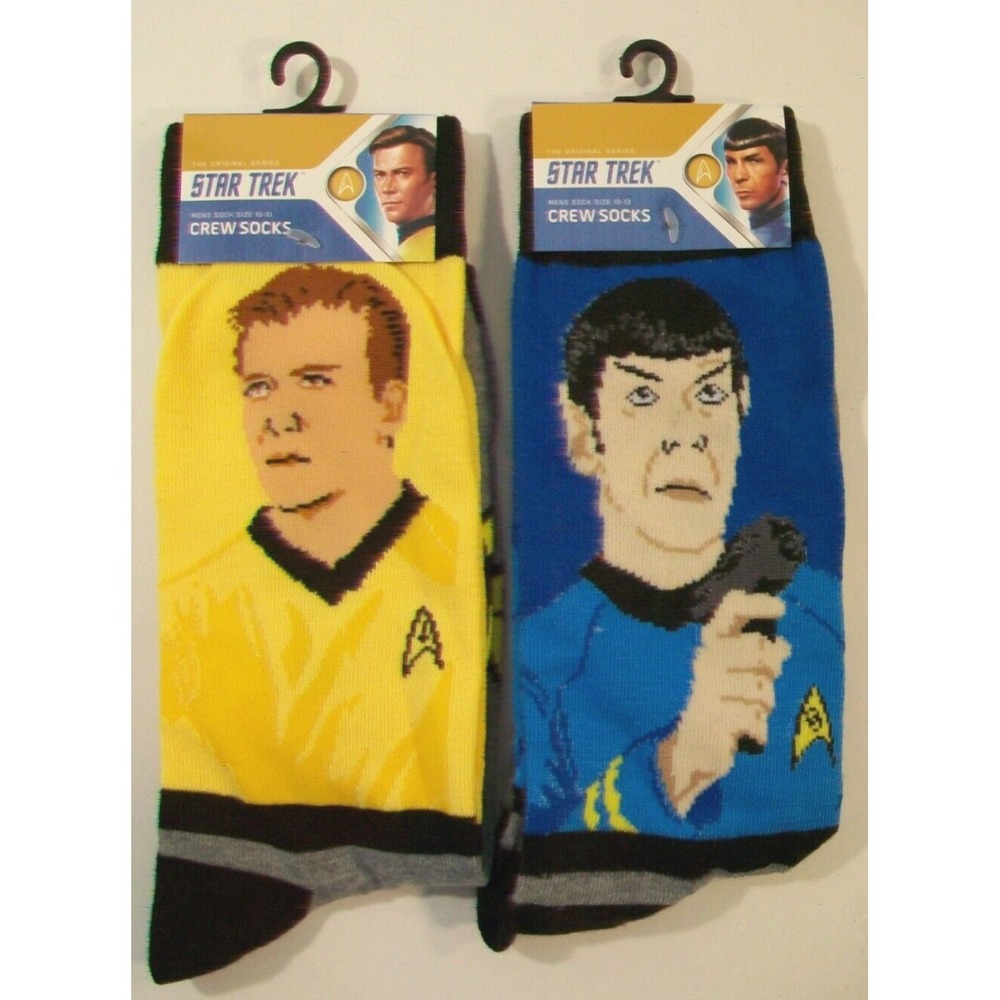 New Men's Star Trek Crew Sock Lot, Captain Kirk, Mr. Spock, SZ 10-13